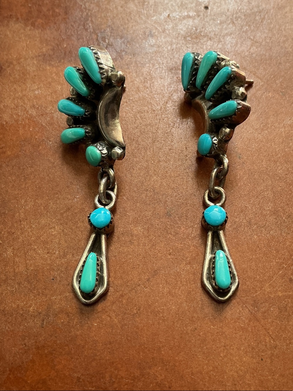 Sterling and Turquoise Bill & Lou Signed Zuni Earrings - Picture 3 of 3